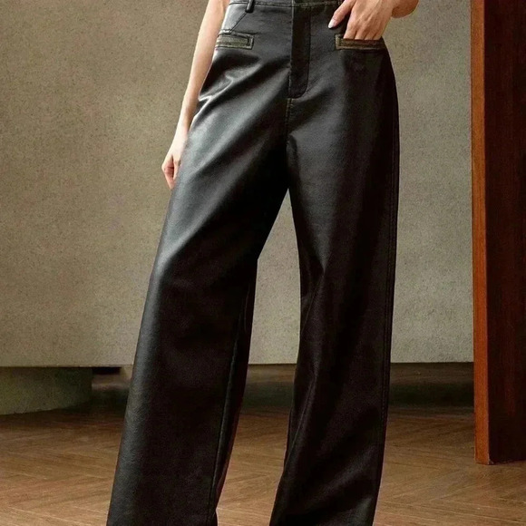 Black Elegant Women's Vintage Washed-Look Long Pants - Picture 6 of 7